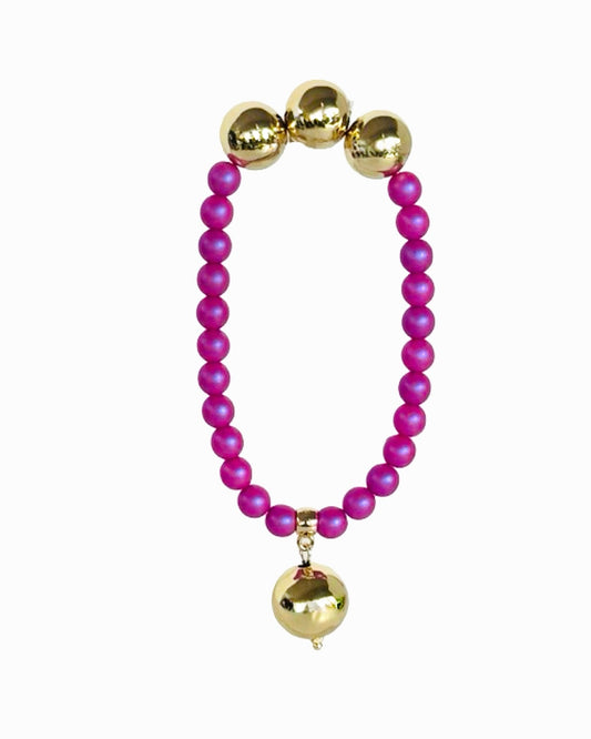 Betty boo iridescent purple pink haze crystal pearl gold beaded gold bracelet