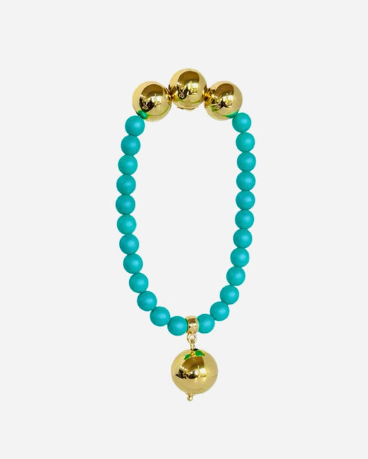 Betty boo iridescent turquoise crystal pearl gold beaded bracelet