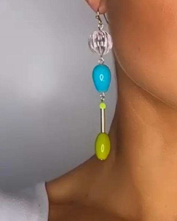 Pila Turquoise, green + vintage iridescent drop earrings
