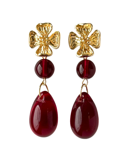 Ruby Rouge Petite Flower Drop Earrings