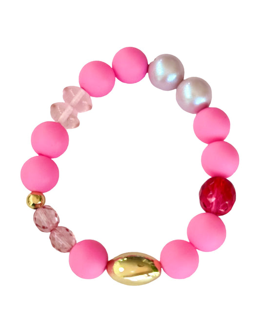 Honey Bunny Pink Crystal, Gold & Silicone Bracelet