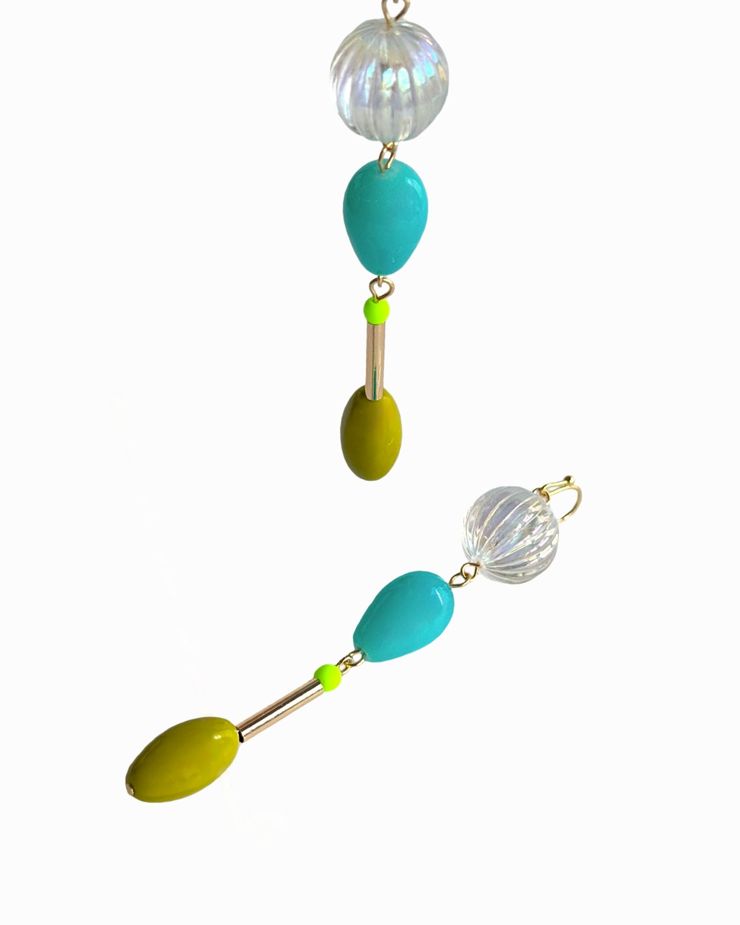 Pila Turquoise, green + vintage iridescent drop earrings