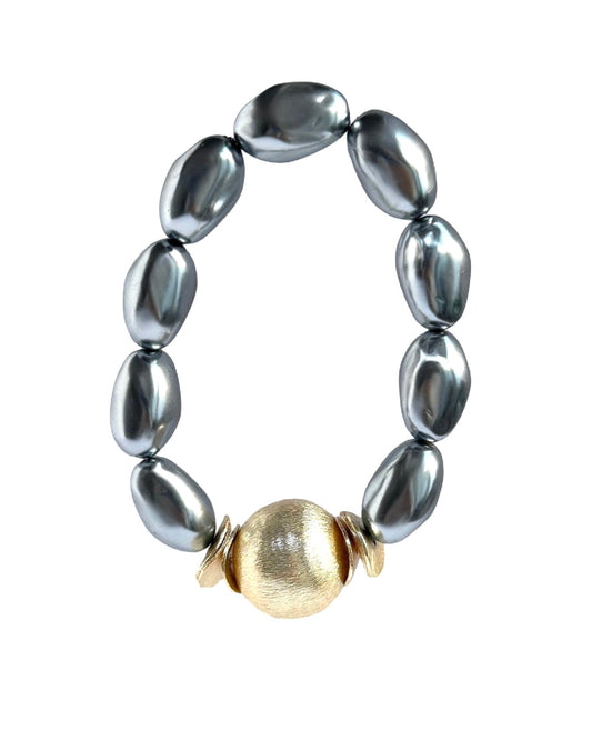 Glenda cobalt grey limited edition Japanese vintage lucite pearl + gold bracelet