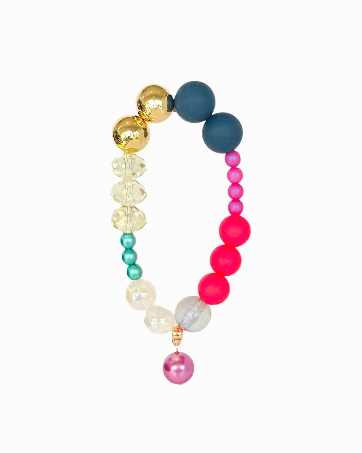 Mimi Luxe strawberry navy pop Crystal, gold beaded bracelet