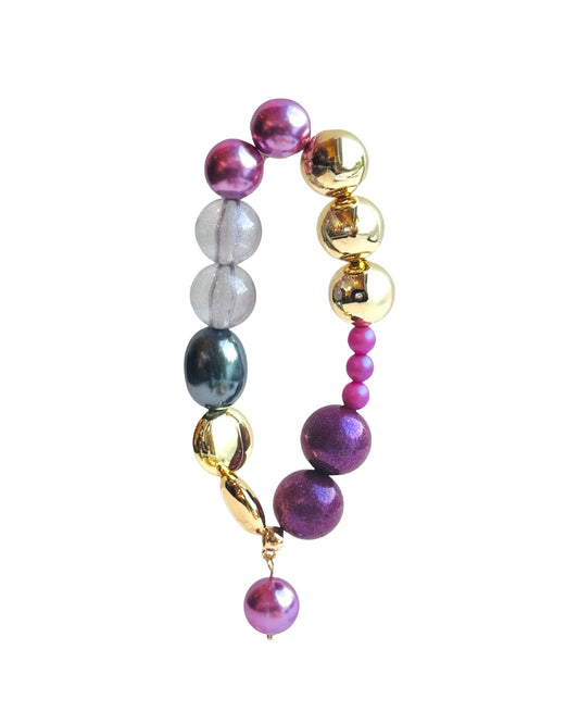 Velvetine Valentine grape crystal pearl gold beaded bracelet