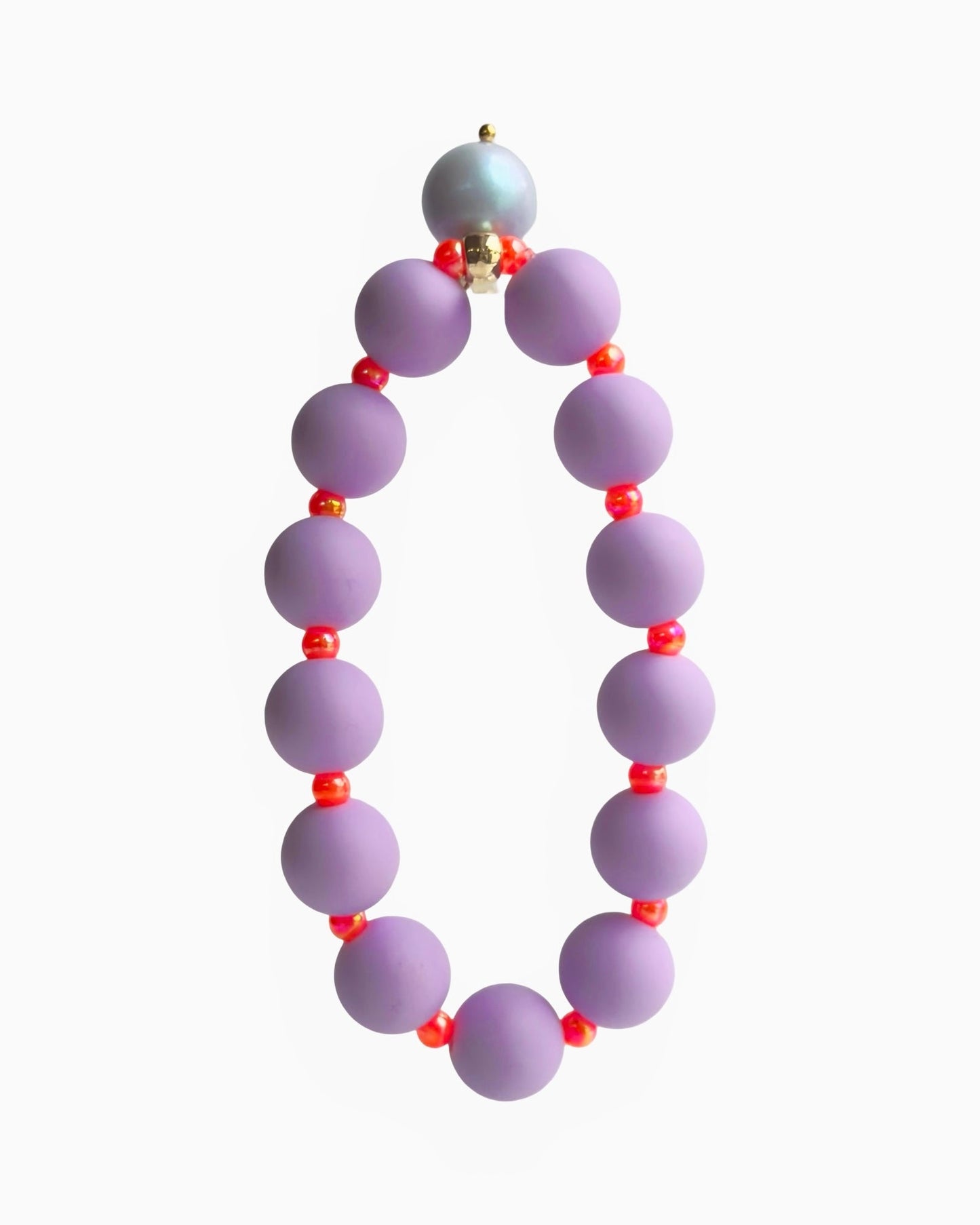 Beau lilac + neon orange beaded bracelet, Austrian crystal drop charm