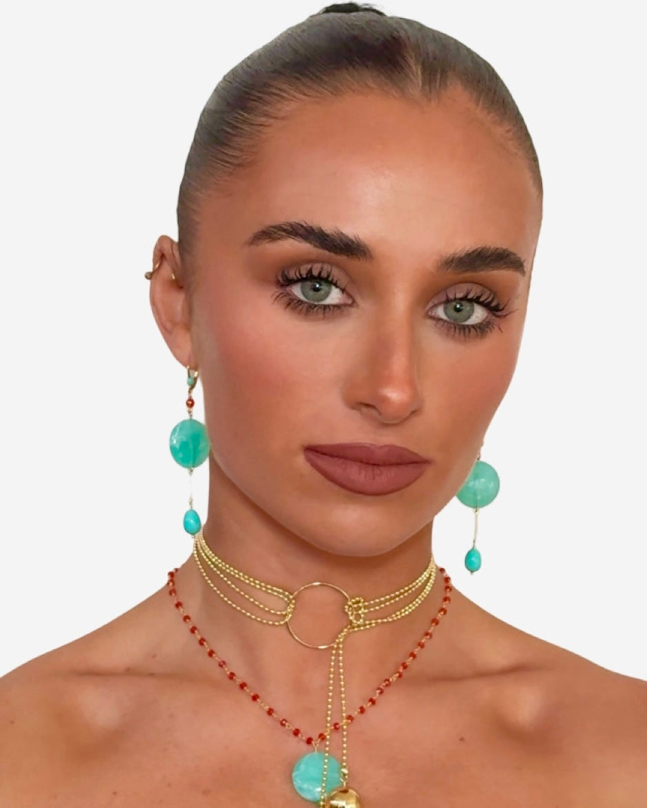 Symi red quartz + turquoise beaded necklace