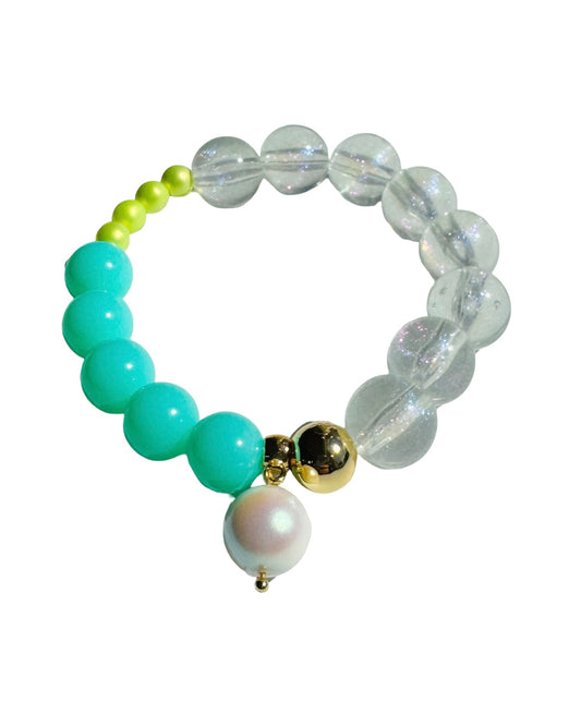 Sweetie pie seafoam iridescent lime pearl, crystal pearl drop charm