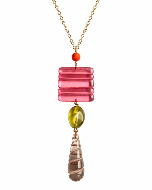 La Bomba Pink & Olive Bespoke Drop Necklace