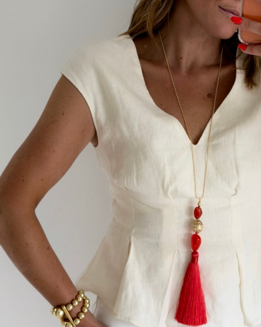 Filly silk gold, vintage beaded tassel necklace