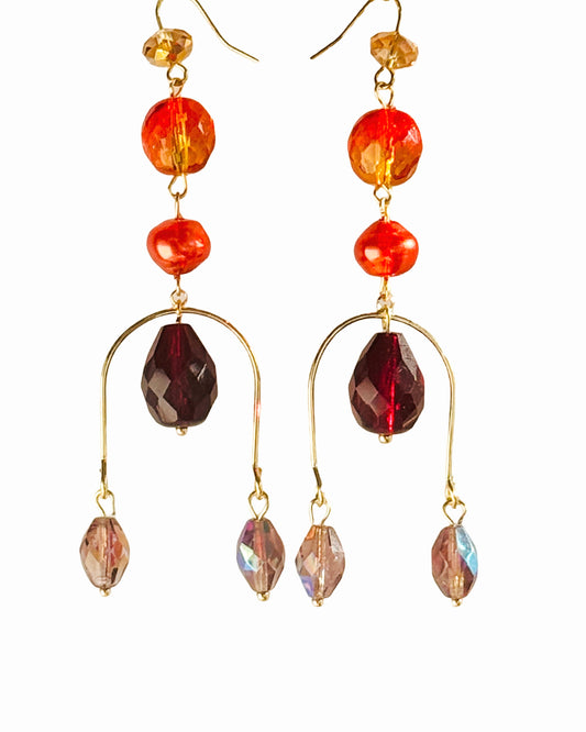 Veronique tangerine, burgundy chandelier crystal drop earrings