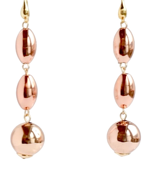 Lyra long drop rose gold earrings