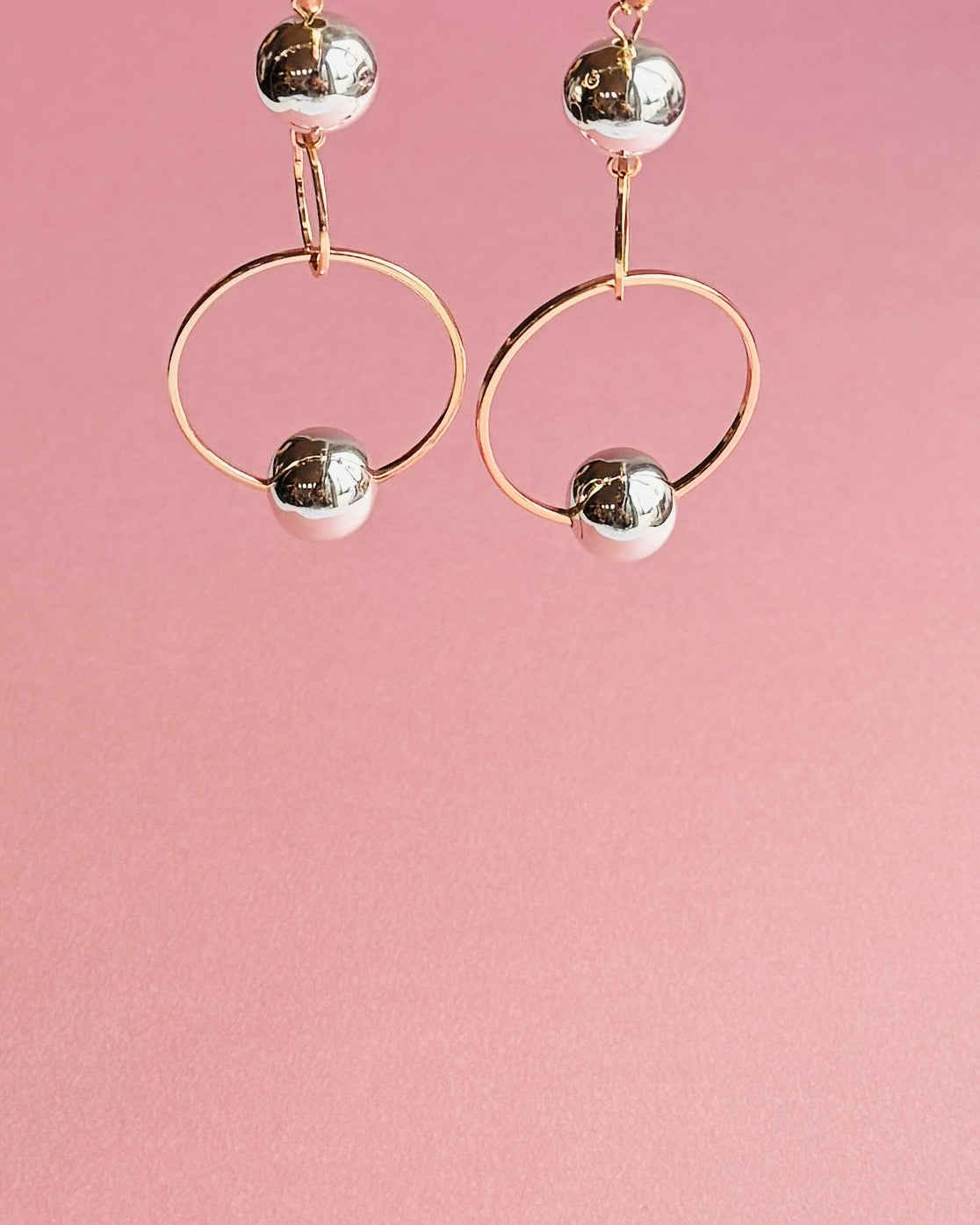 Astra double drop hoop silver + gold 14k gold filled earrings