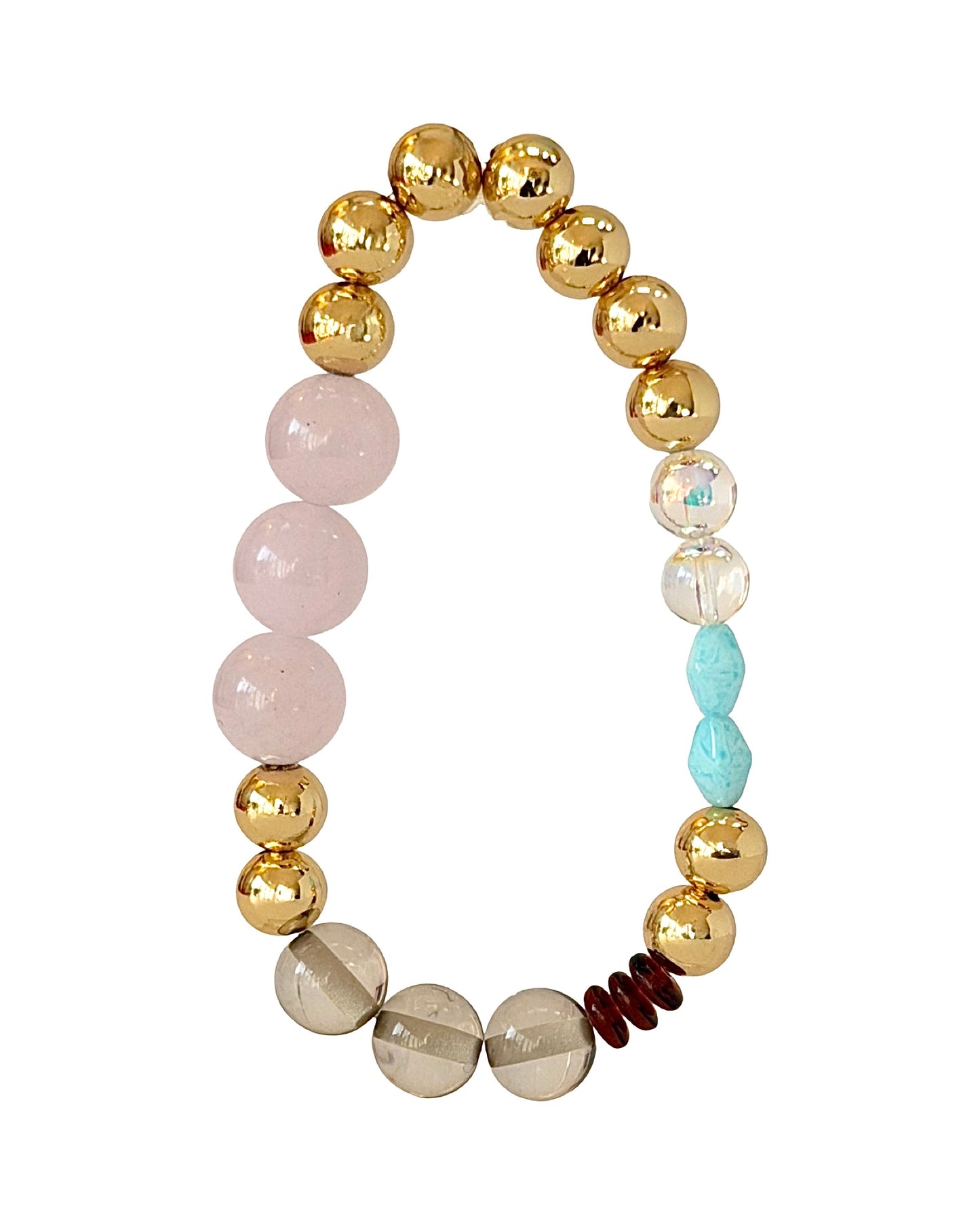 Pickle pie pink jade, crystal, gold + vintage beaded bracelet