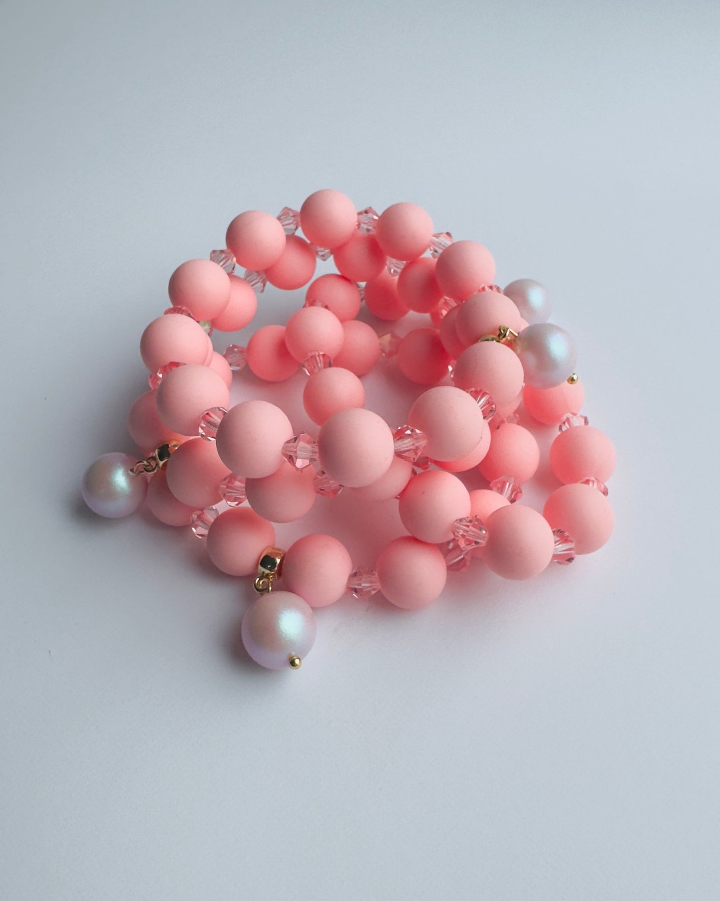 Bea ballet pink + Austrian crystal + pearl beaded bracelet