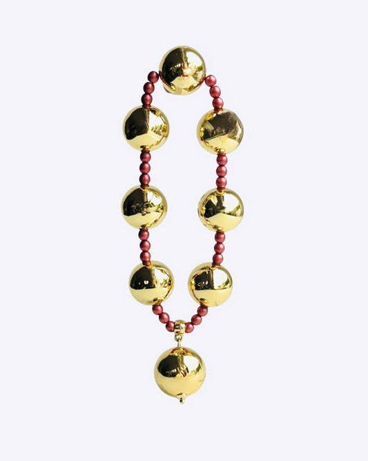 Penny plum gold + wine crystal pearl bracelet, gold drop charm