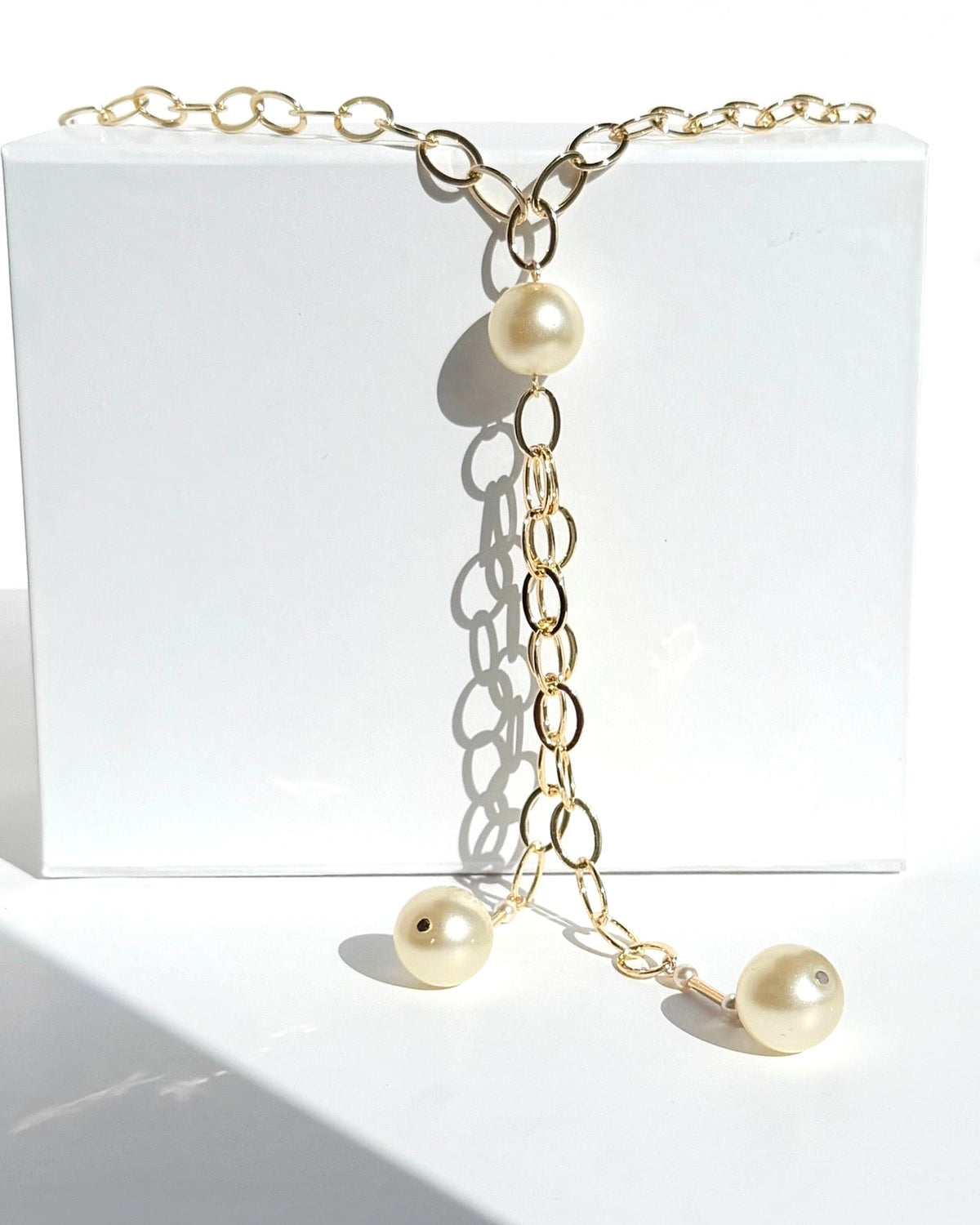 Shelly gold filled + handmade crystal pearl drop double long pendant chocker
