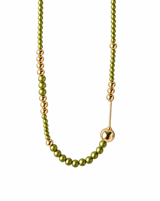 Fifi Trixie Olive Green metallic crystal pearl + gold chocker