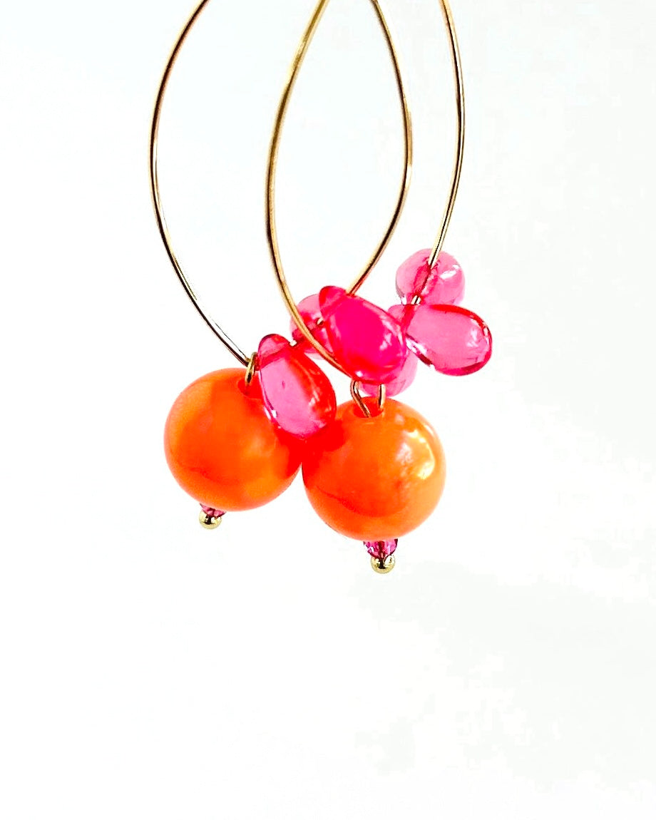 Belinda tangerine + pink drop earrings