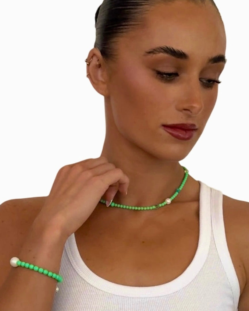 Sherbet Drop | Kelly Green Crystal Pearl Choker