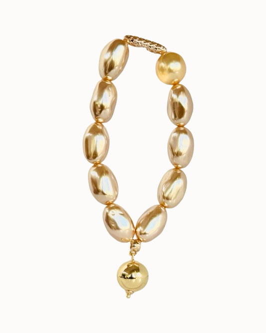 Bejewelled Juliette gold crystal, soft gold vintage lucite pearl bracelet