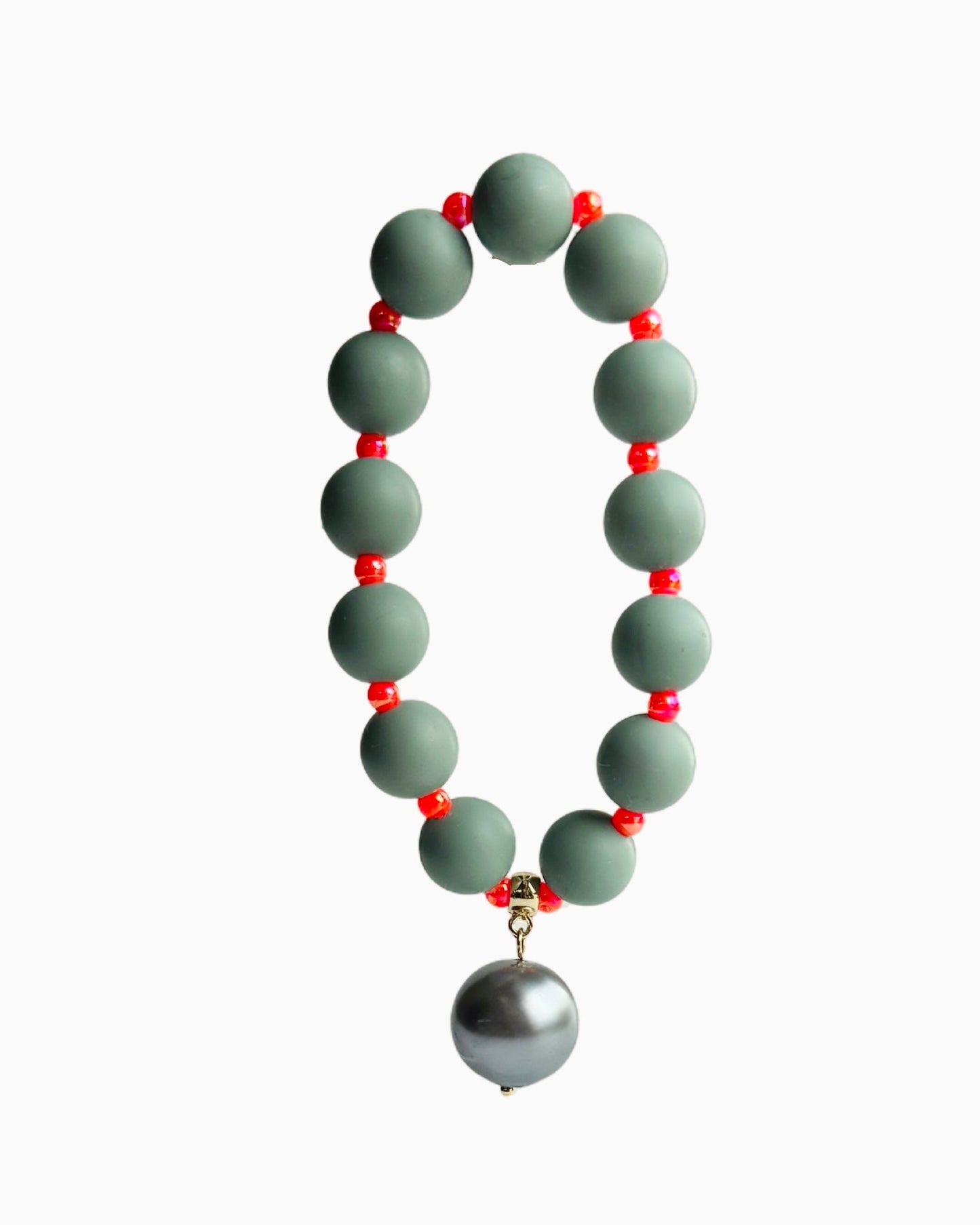 Beau green grey, orange + pearl charm bracelet