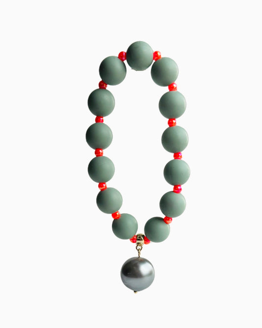 Beau green grey, orange + pearl charm bracelet