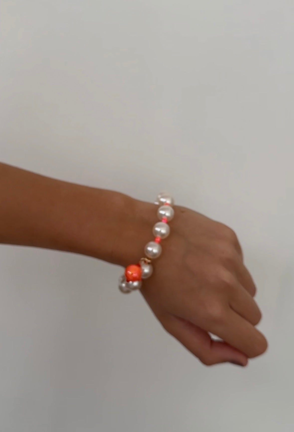 Beau Pearl + neon orange bracelet, orange drop charm