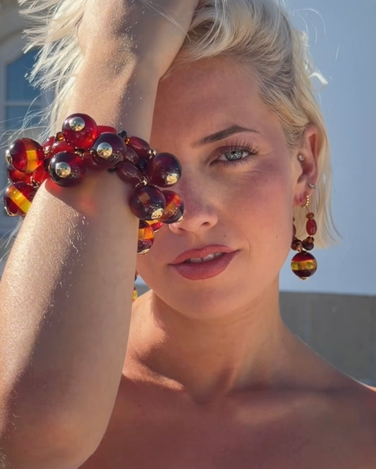 Caramel darling handmade crystal, semi precious stones, gold beaded drop hoops