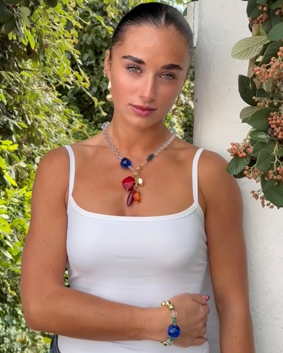 Annika vintage sapphire blue drop pendant beaded necklace