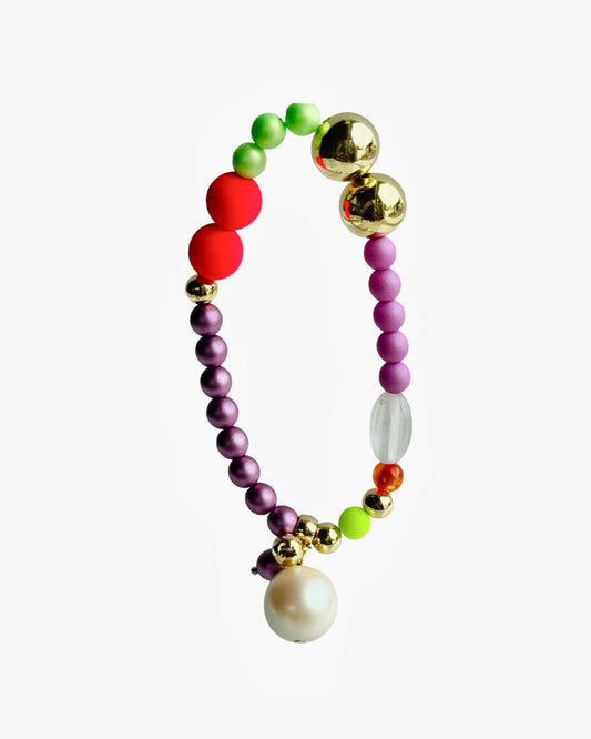 Rainbow princess neon pink pop crystal pearl multi charm bracelet