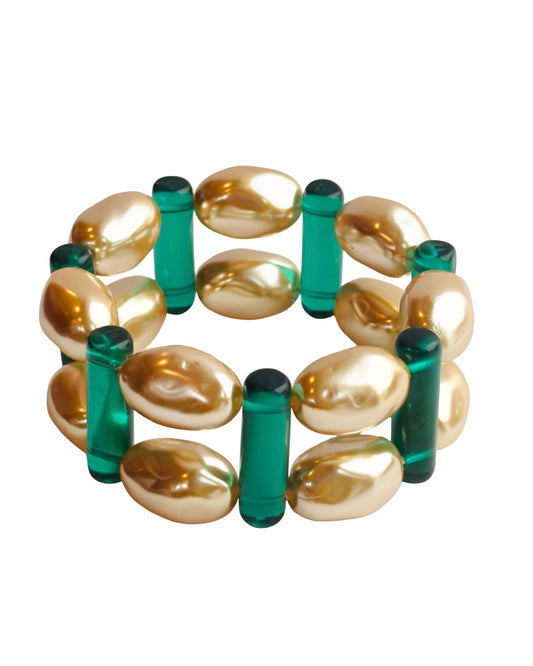 Julietta vintage soft gold lucite pearl crystal+ crystal cuff