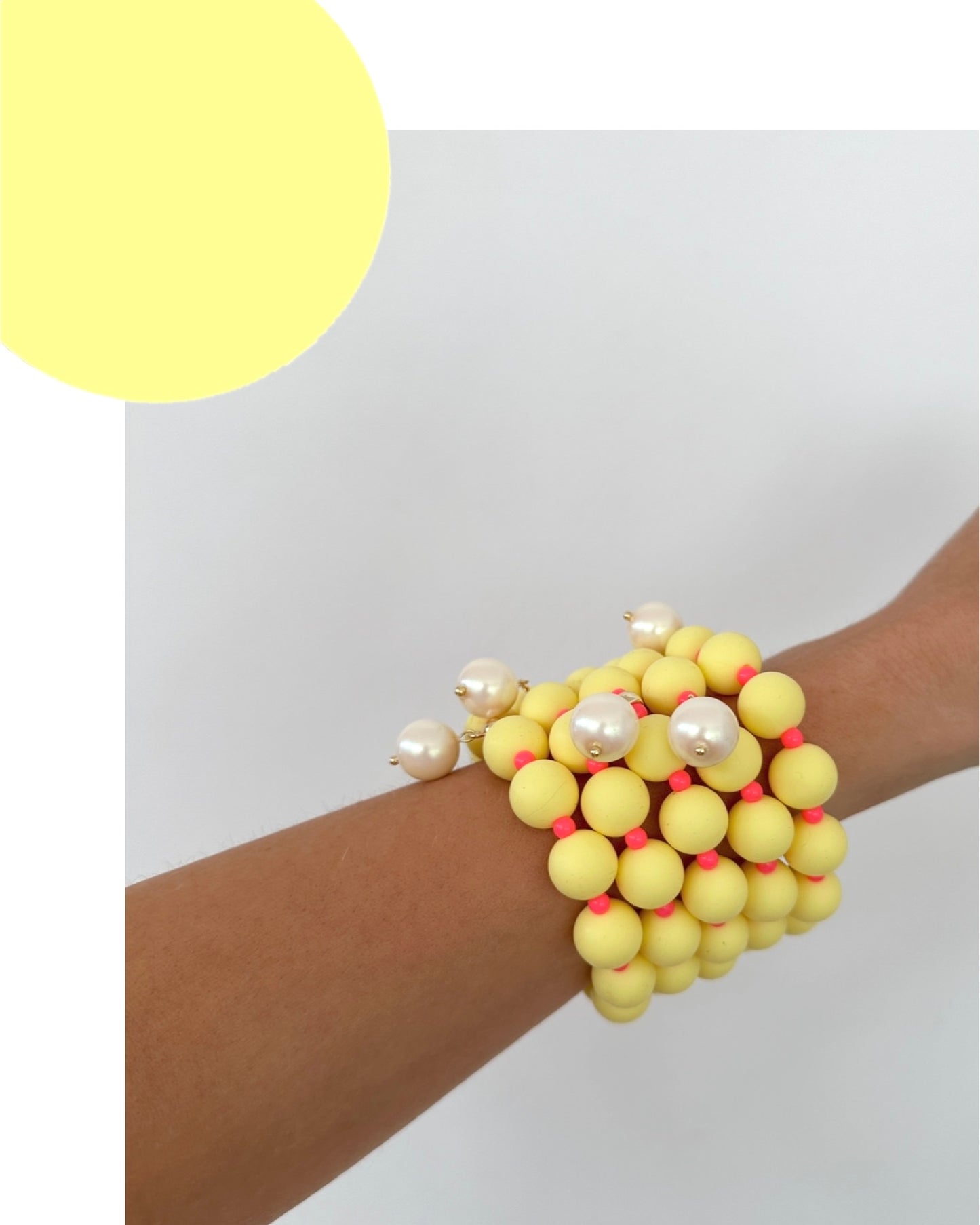 Beau lemon + neon pink bracelet, Austrian crystal pearl charm