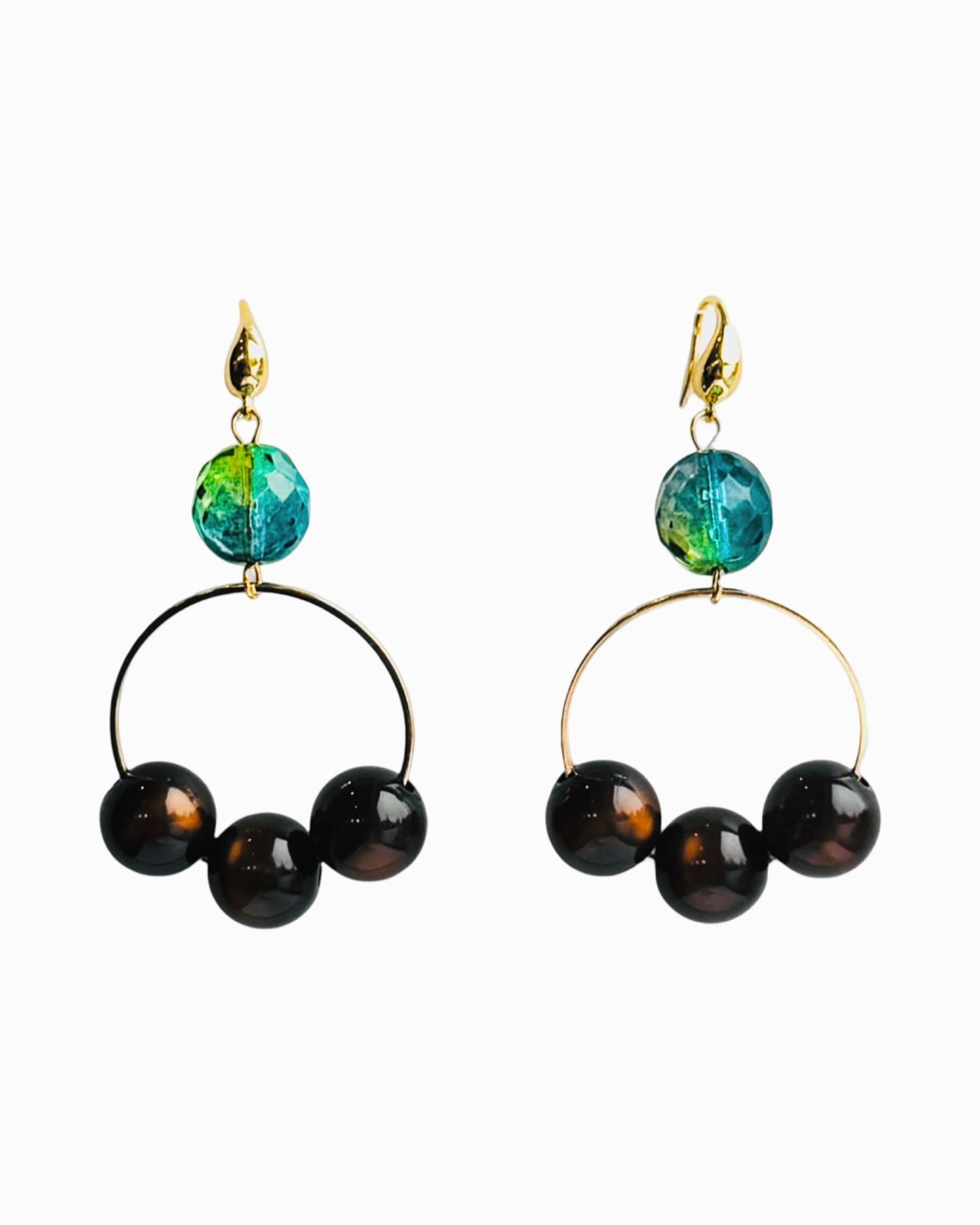 Cherie peacock green + mocca drop hoops