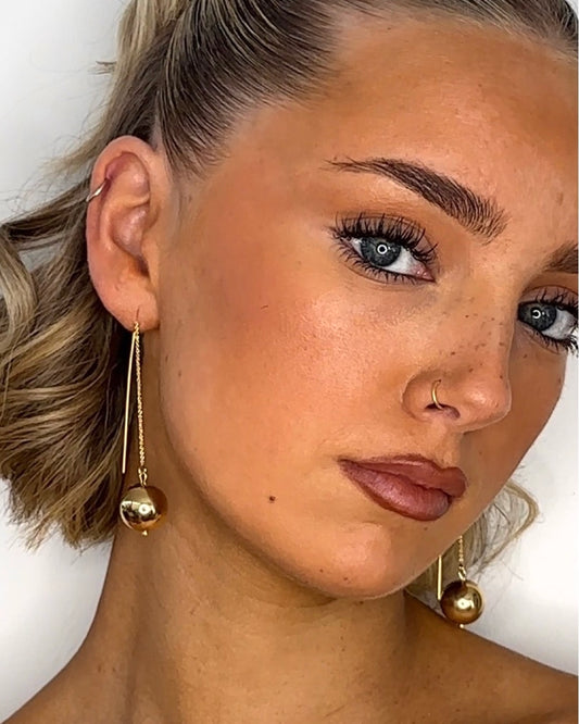 LAURA LEE GOLD BEAD DROP THREADER EARRINGS