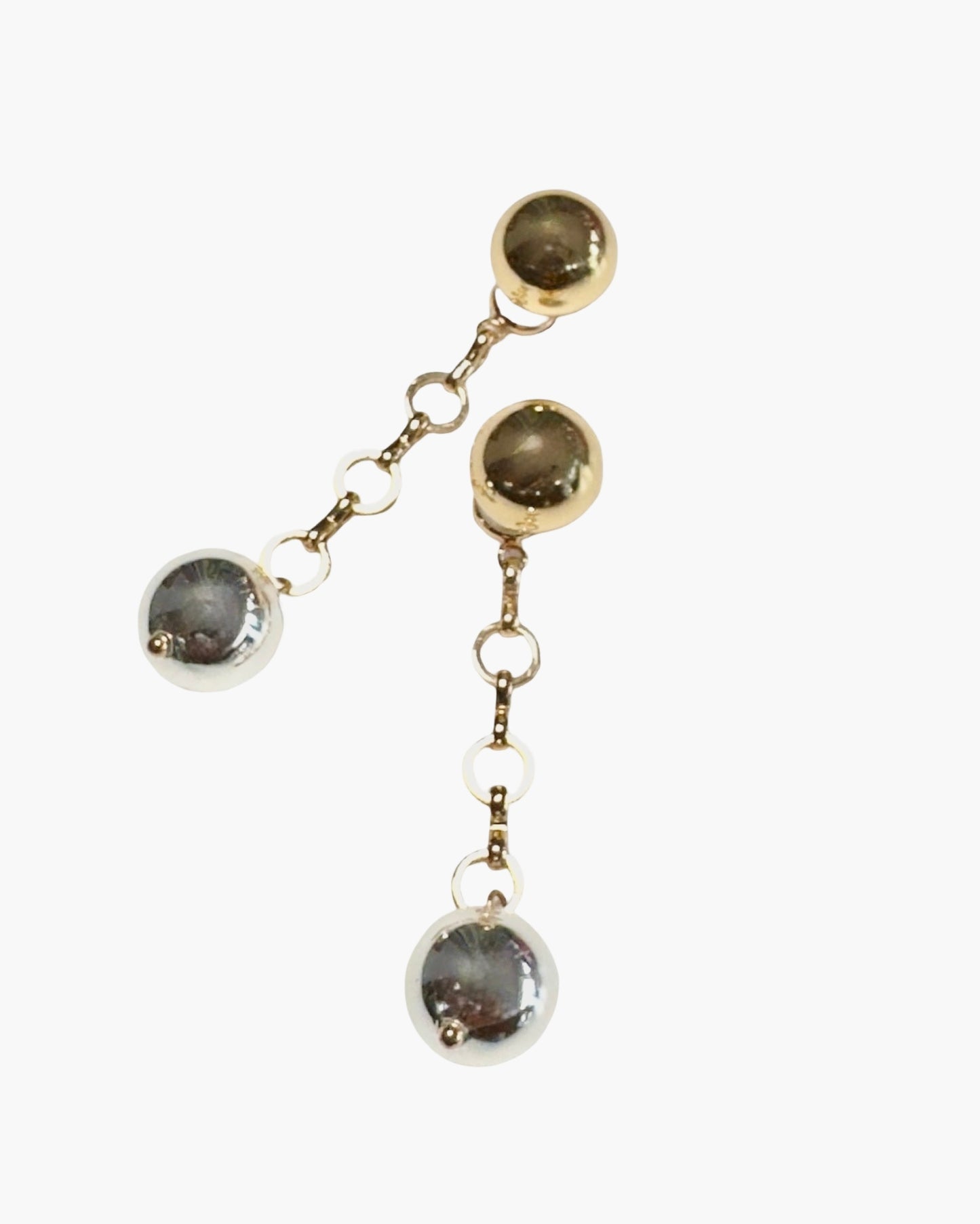 Gold stud, drop back silver beaded charm earrings