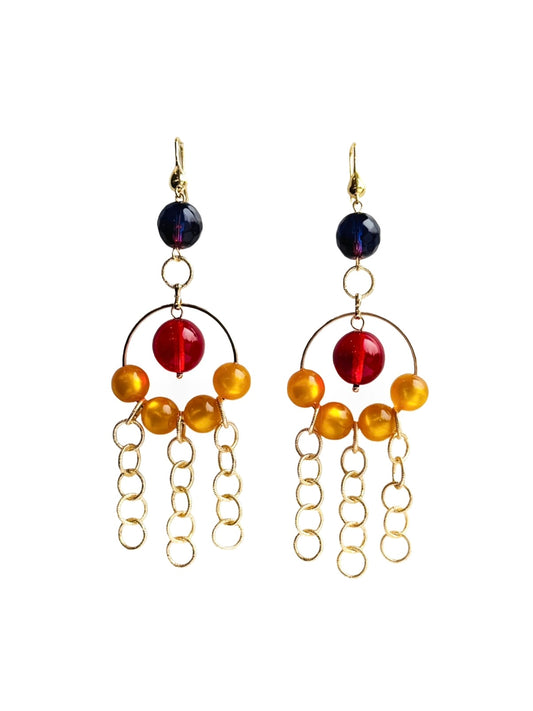Lou Lou cherry red, amber + crystal fringe drop earrings