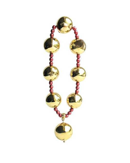 Penny plum gold + wine crystal pearl bracelet, gold drop charm