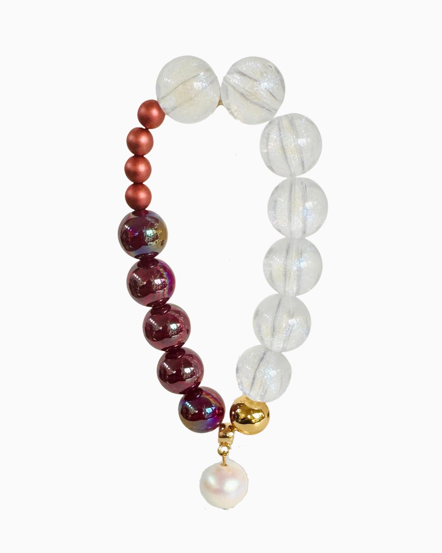 Sweet pie burgundy, crystal pearl gold beaded pearl crush bracelet