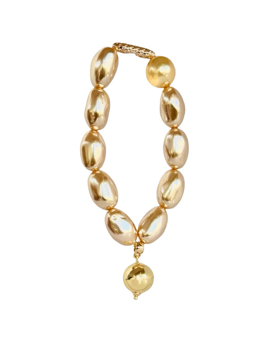 Bejewelled Juliette gold crystal, soft gold vintage lucite pearl bracelet