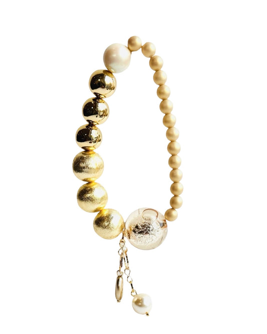 Neona gold crystal, pearl bracelet, drop charms