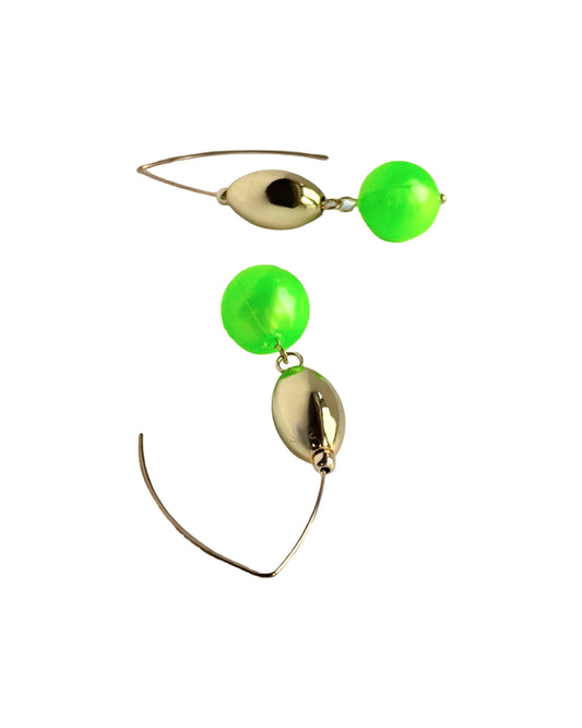 Elisa gold + vintage neon green beaded earrings