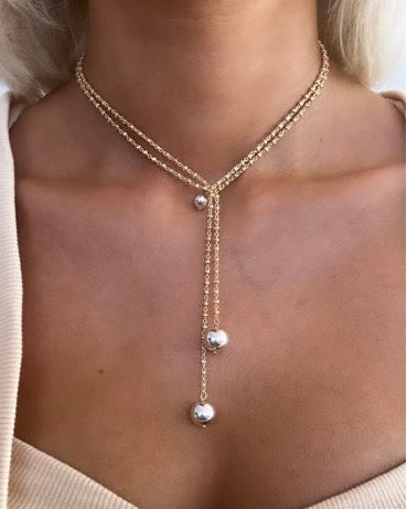 Lia gold multi wear chain necklace, silver beads