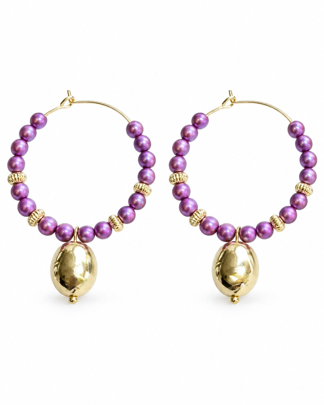 Popsie pie grape crystal pearl gold drop hoops
