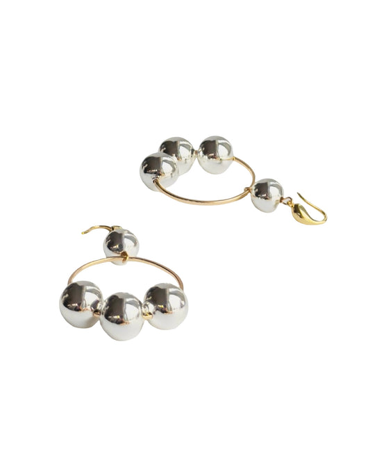 Maline silver gold drop hoop earrings