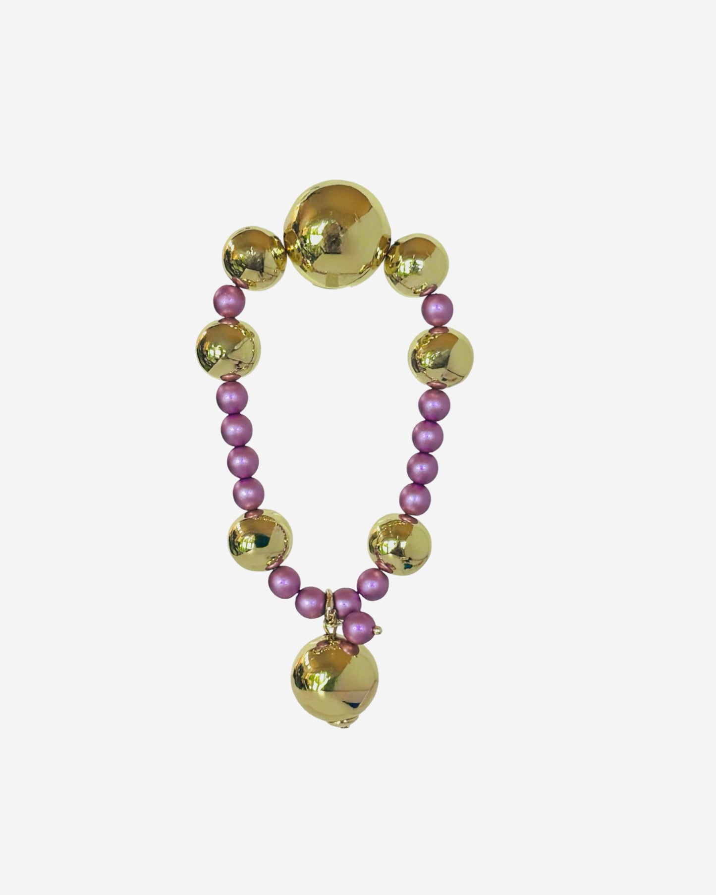 Lily Lulu Gold + metallic crystal purple pearl bracelet, drop gold charm