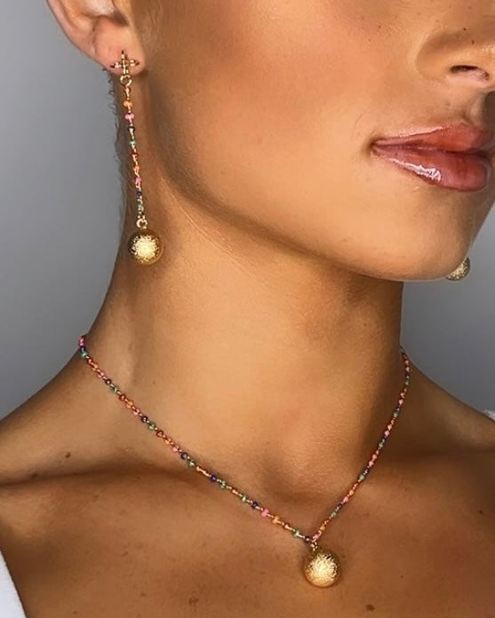 Izna multi coloured 18k gold filled chain + drop gold pendant necklace