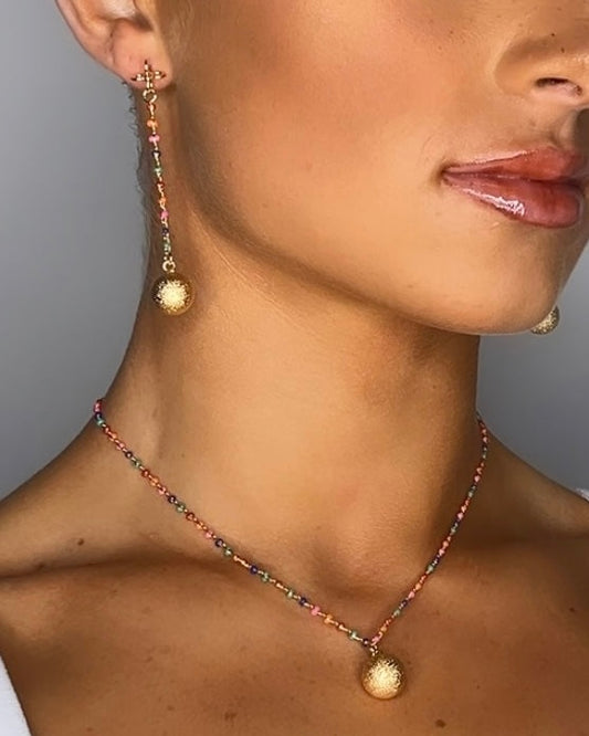 Izna multi coloured 18k gold filled chain + drop gold pendant necklace