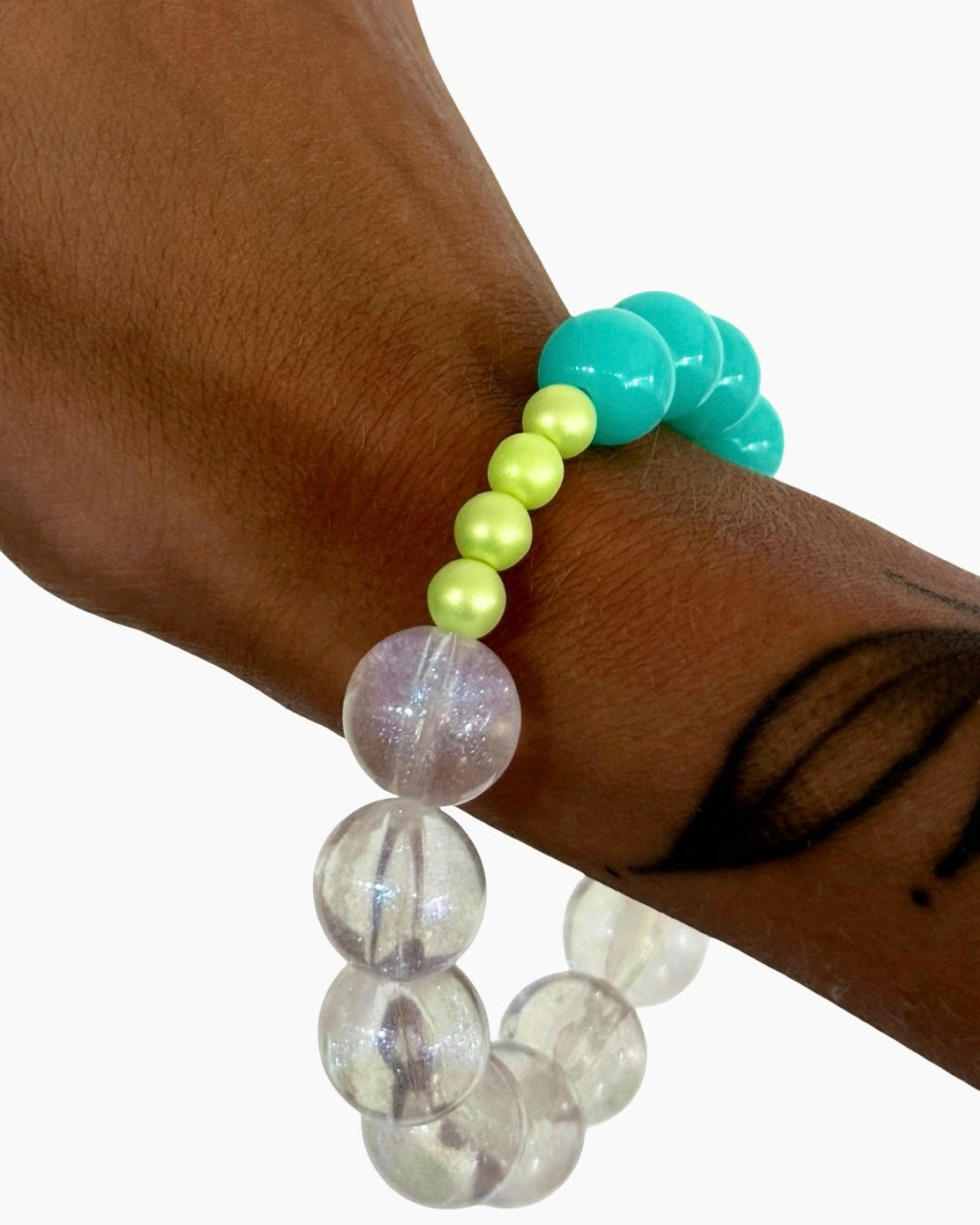 Sweetie pie seafoam iridescent lime pearl, crystal pearl drop charm