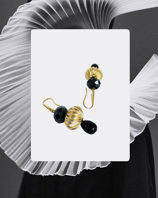 Julie jet + gold drop earrings